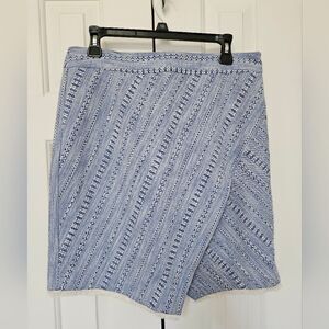 Ann Taylor LOFT Skirt Women’s Sz 10 Blue White Overlay Fringe Cotton Lined Boho